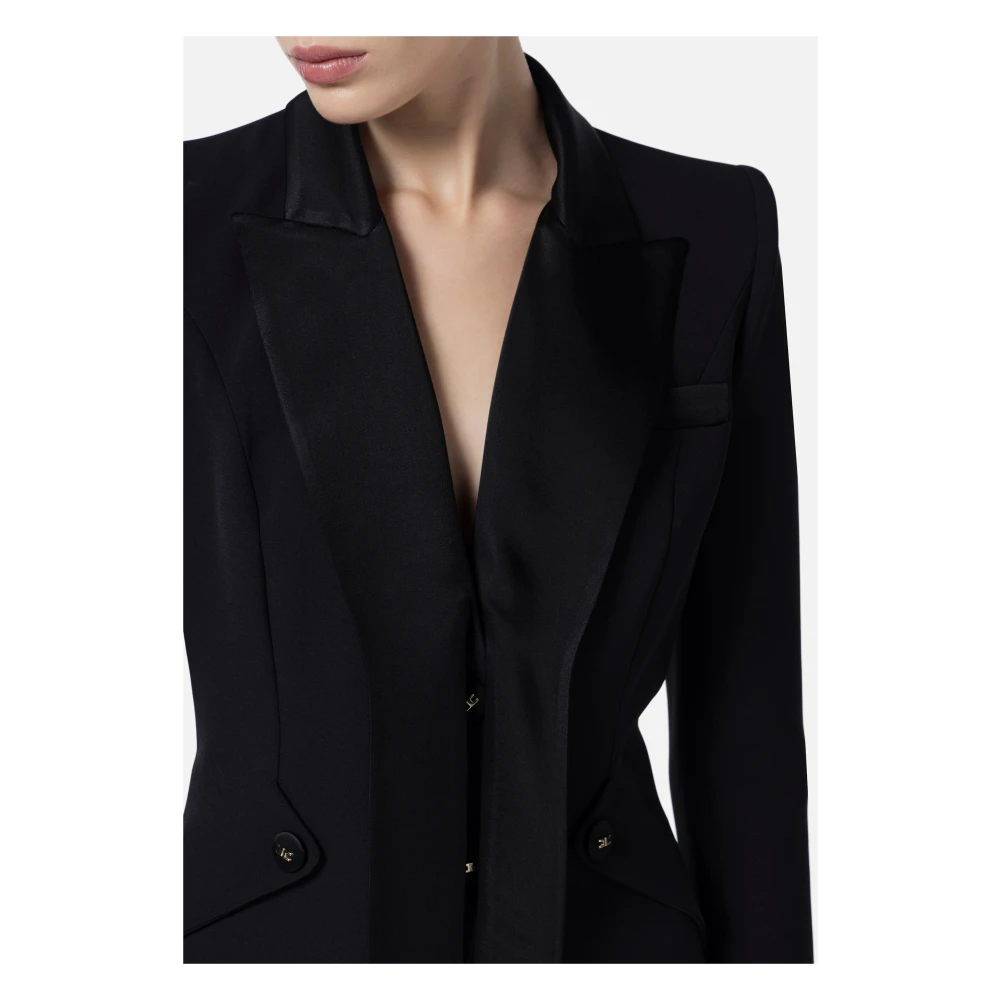Elisabetta Franchi Zwarte smokingjasje met satijnen revers Black Dames