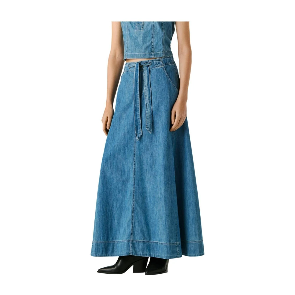Pepe Jeans Women's Blue Denim Skirts, Xs, Uhw Maxi Skirt