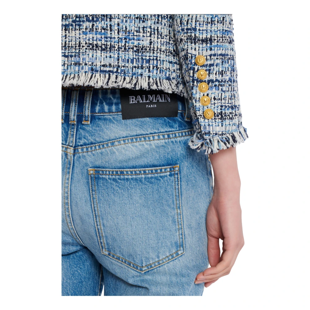 Balmain Geknipte tweed jasje met rand-tot-rand en 8 knopen Blue Dames