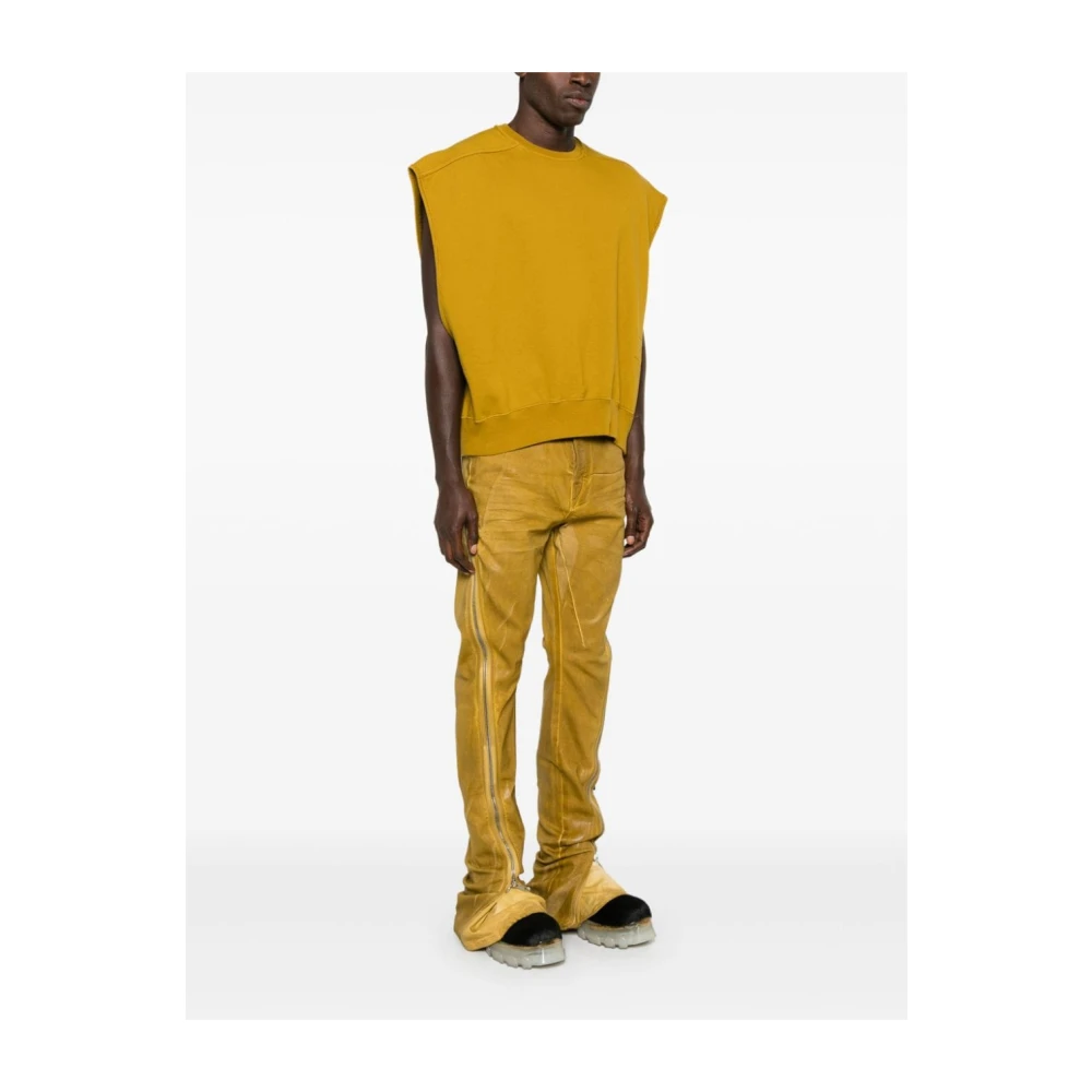 Rick Owens Sleeveless Leather Biker Vest Yellow Heren
