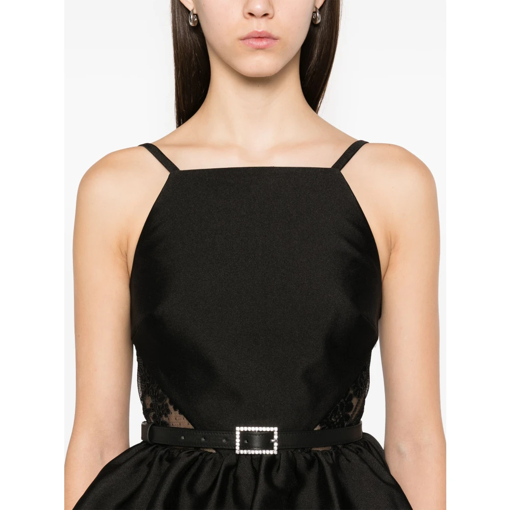 Self Portrait Zwarte Peplum Shirt met Kantpanelen Black Dames