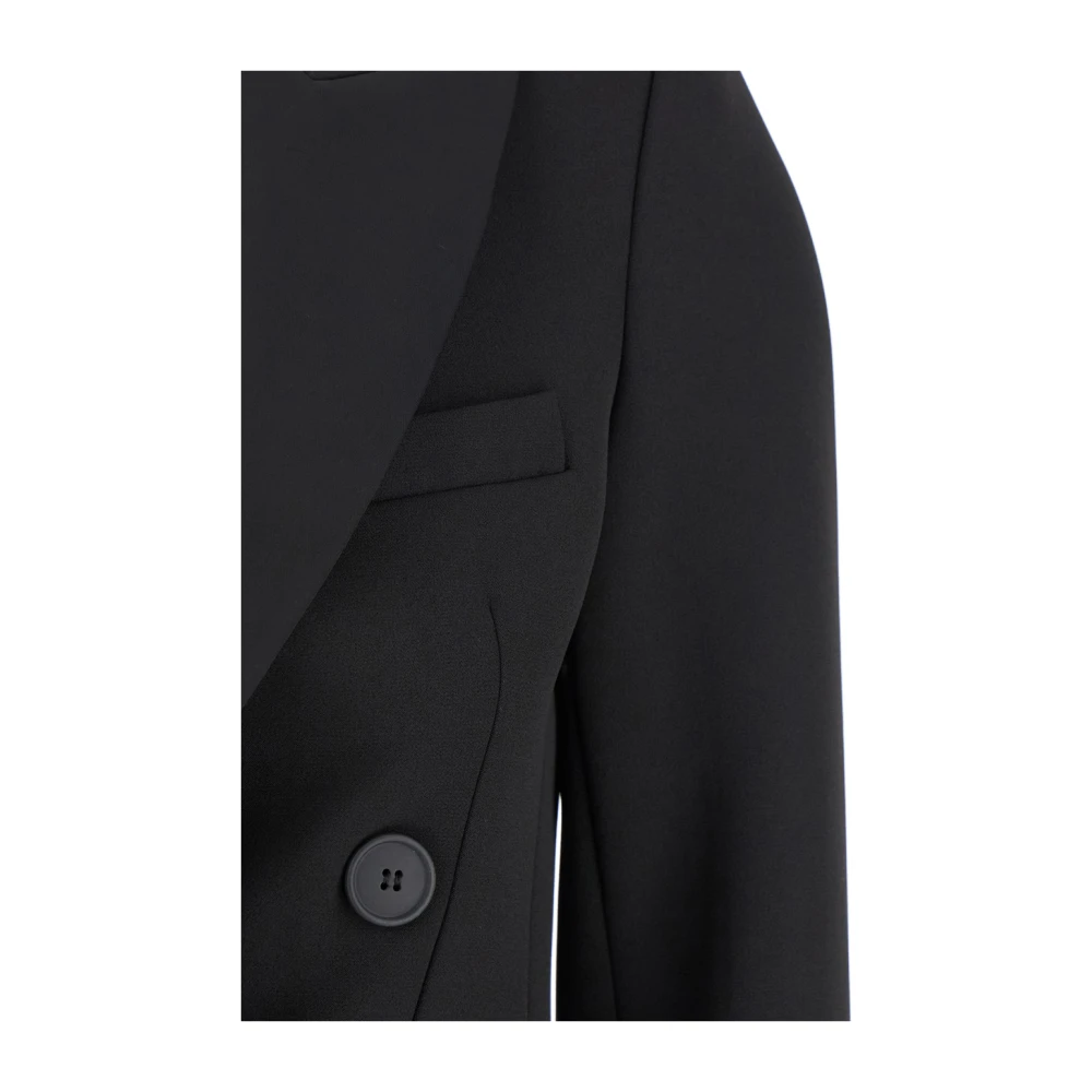 Plain Units Zwarte Double-Breasted Satijnen Korte Jas Black Dames