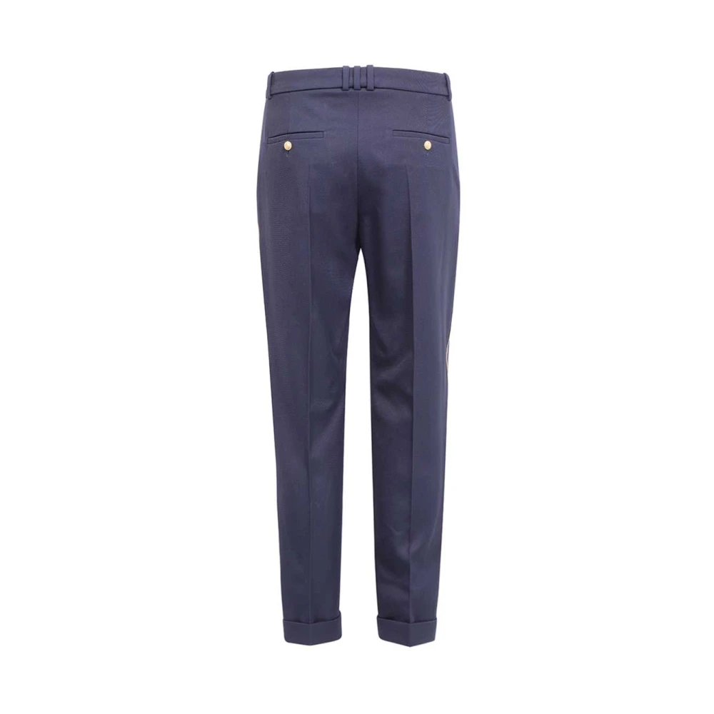 Balmain Contrast Streep Wollen Broek Blue Heren