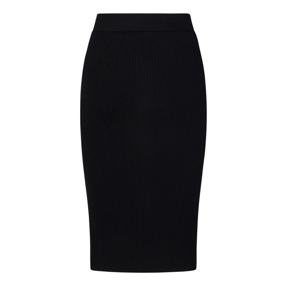 pinko Zwarte Geribbelde Wollen Rok Aw24 Black Dames