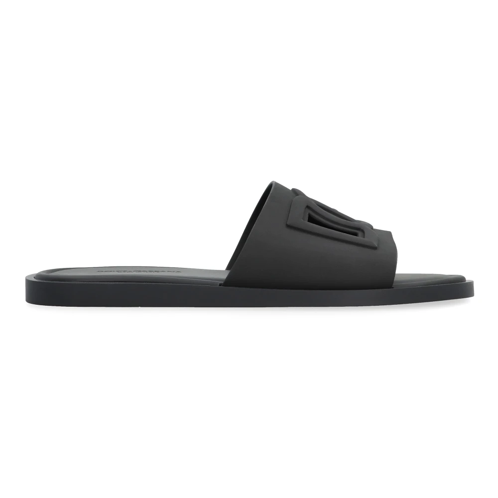 Dolce & Gabbana Men's Black Sliders, 10 Uk, Cut-Out Rubber Slides