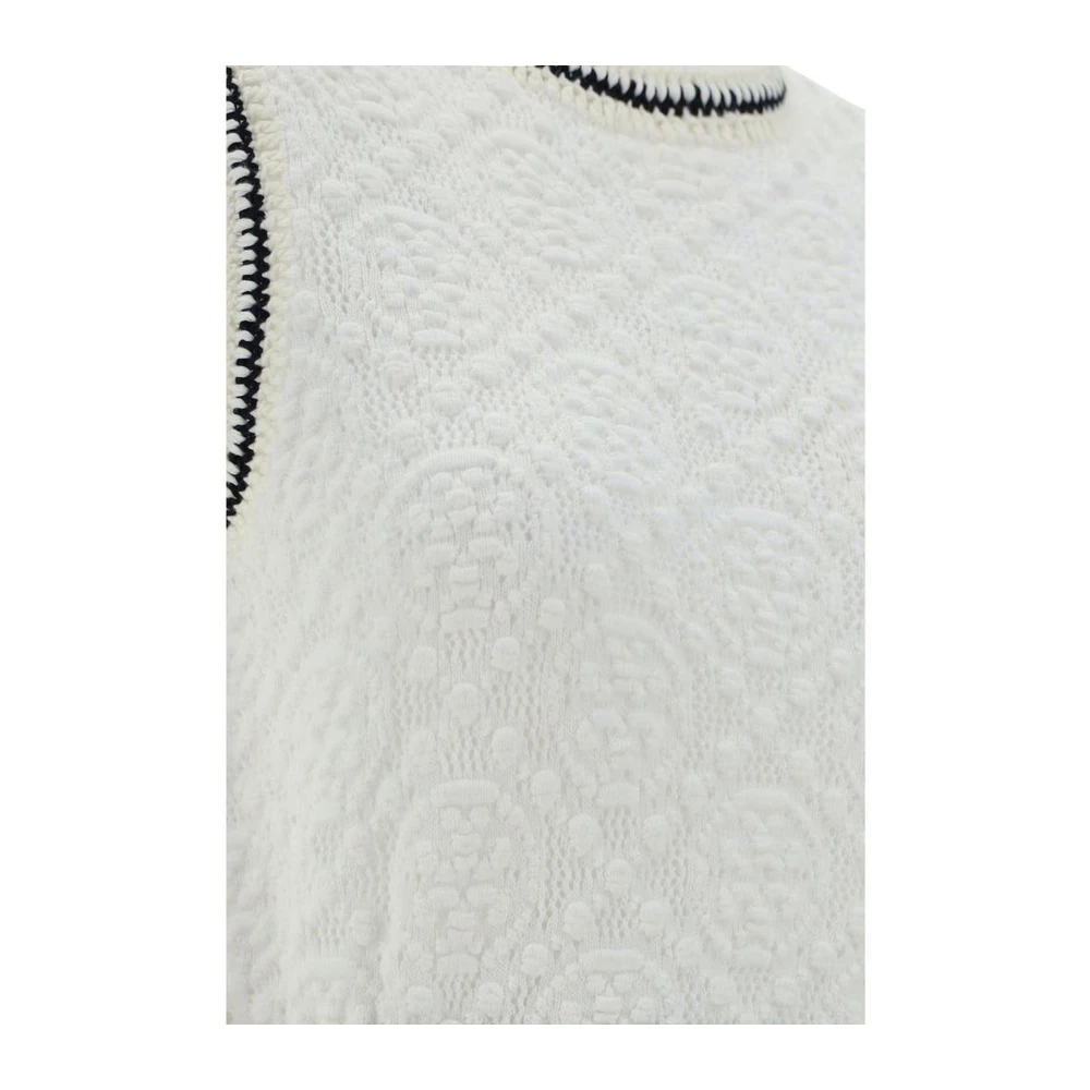 TORY BURCH Geborduurde Mouwloze Lange Jurk met Zakken White Dames