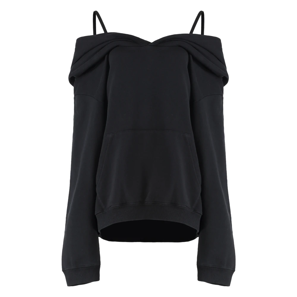 Mm6 Maison Margiela Women's Black Sweatshirts, M, Off-Shoulder Sweatshirt