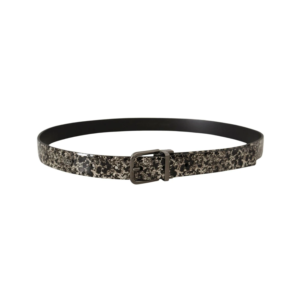 Dolce & Gabbana Marmeren Print Leren Riem met Zilveren Gesp Black Heren