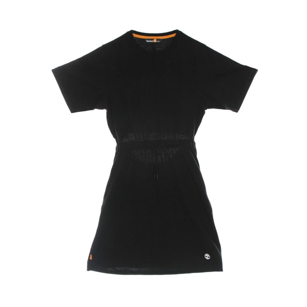 Timberland Women's Black Short Dresses, Xs, Drawstring Dress Short Sleeve Crew Neck