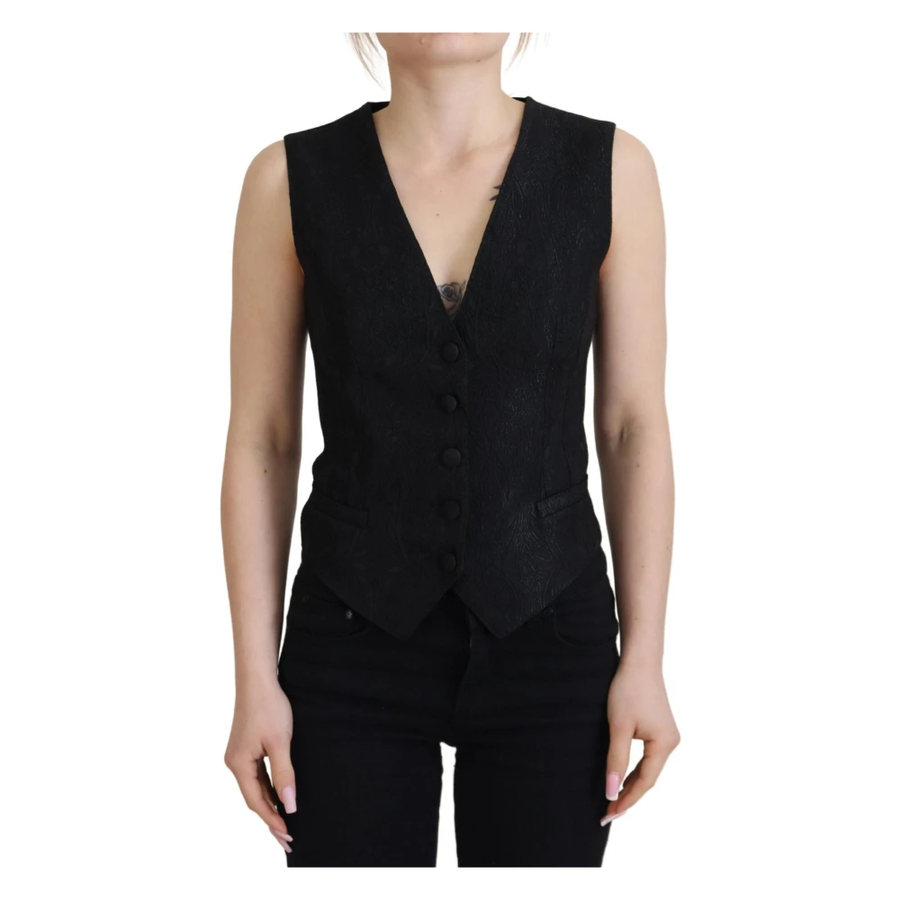 Dolce & Gabbana Women's Black Elegant Silk Blend Waistcoat Vest - Waistcoats - S - Jackets