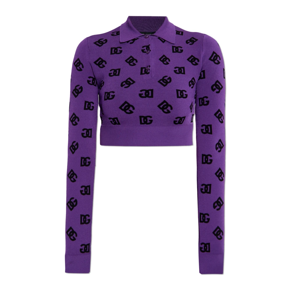 Dolce & Gabbana Donna Viola Polo Corto Con Maniche Lunghe