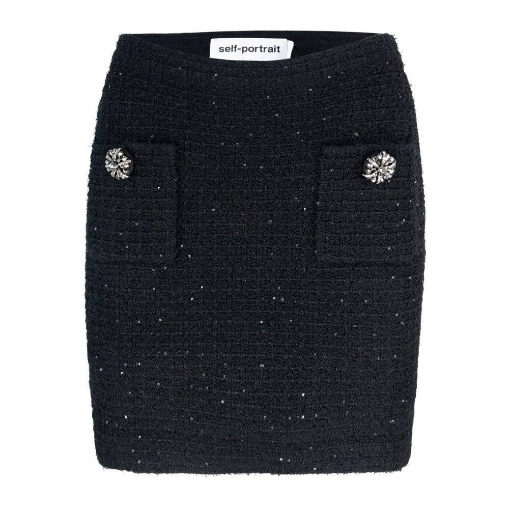 Self Portrait Zwarte gebreide rok met strass Black Dames