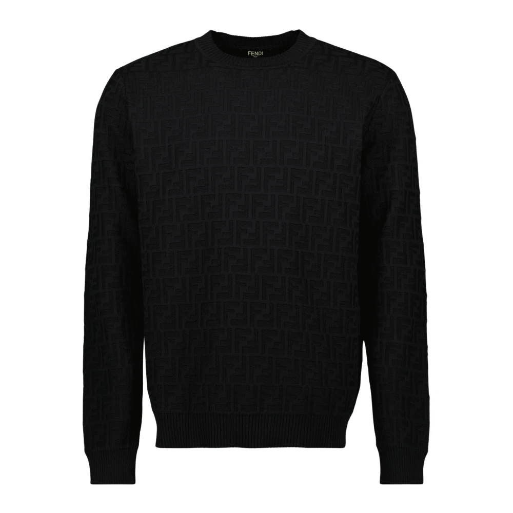 Fendi Men's Black Ff Jumper - Round-Neck Knitwear - M - Knitwear