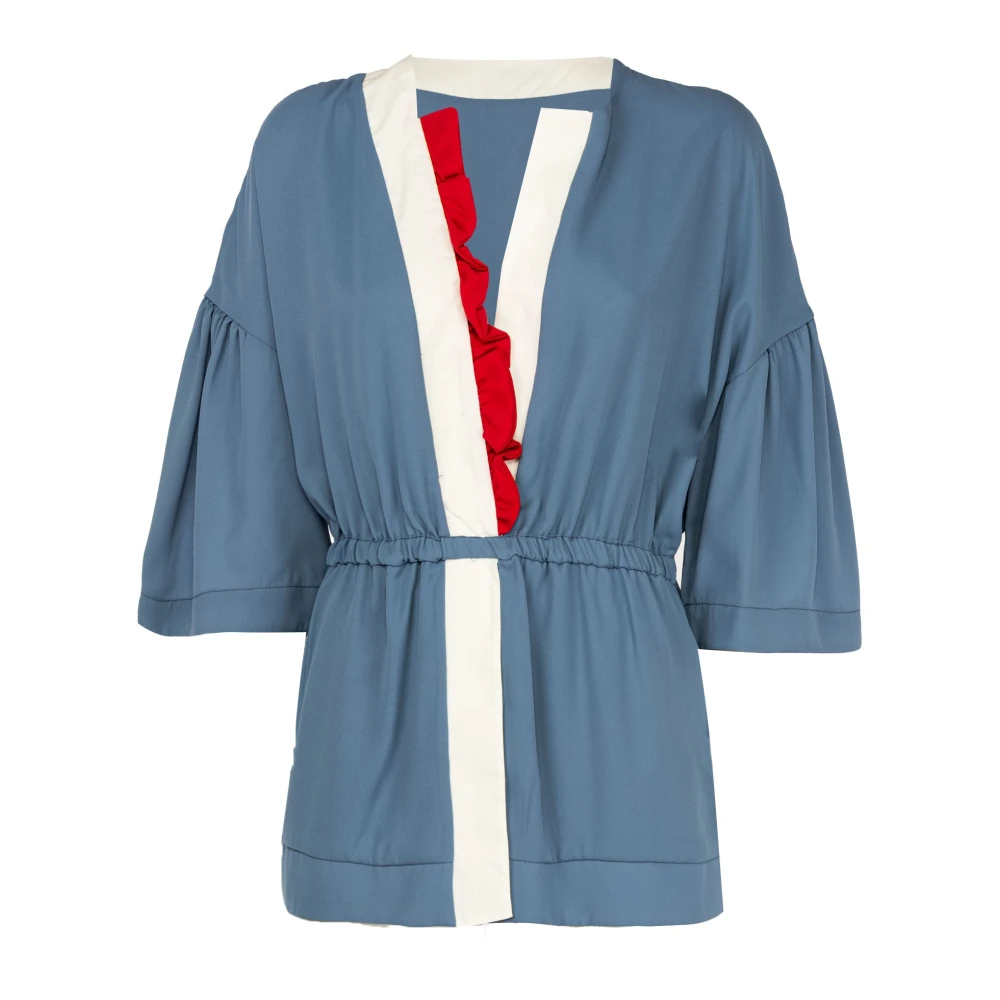 Fracomina Lange mouwen V-hals blouse met elastische taille Blue Dames