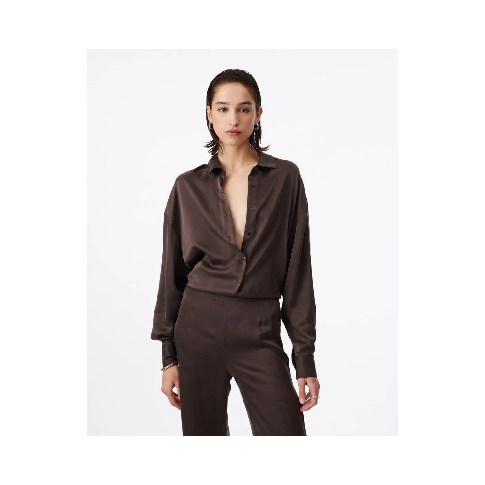 IRO Satijnen Zijden Knoopshirt Brown Dames