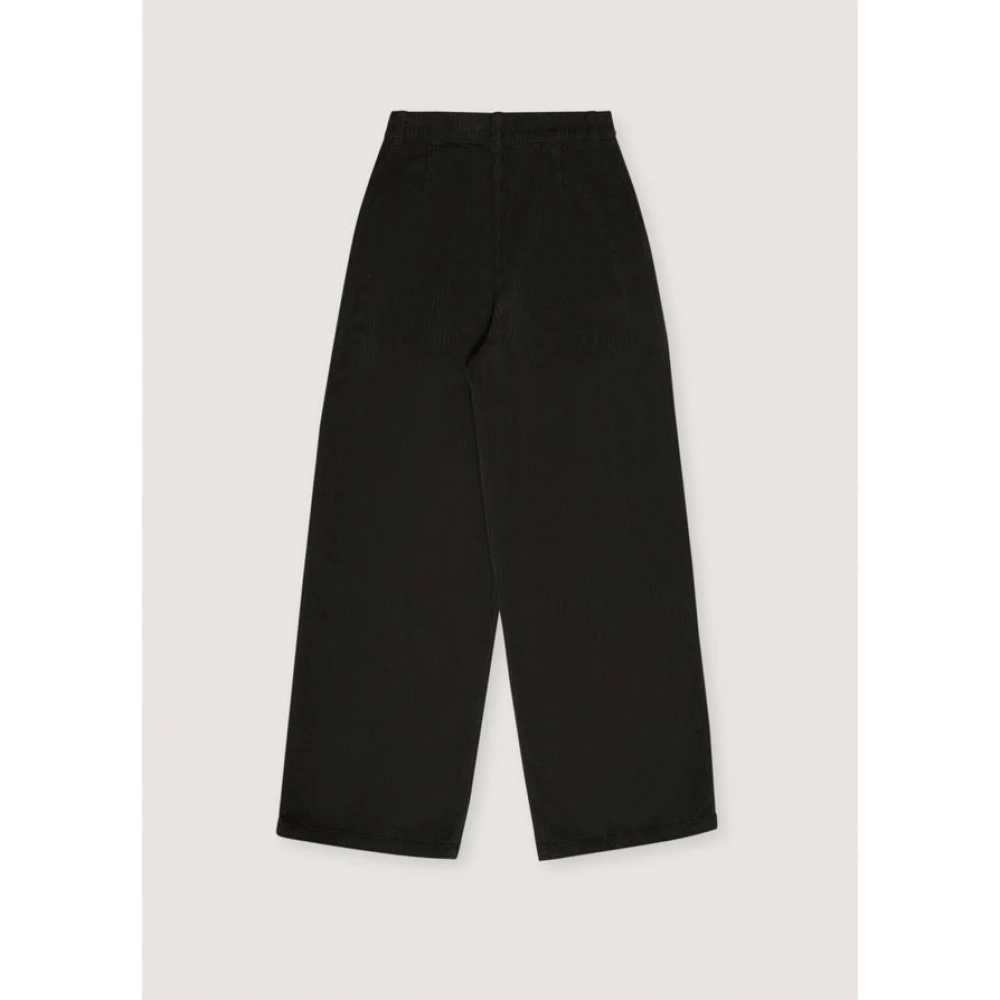 The New Society Corduroy Straight Cut Pants Graphite Black Dames
