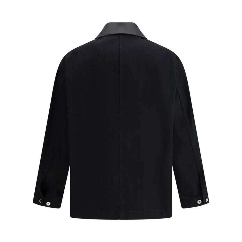 Jil Sander Katoenen Jas met Leren Kraag en Zakken Black Heren