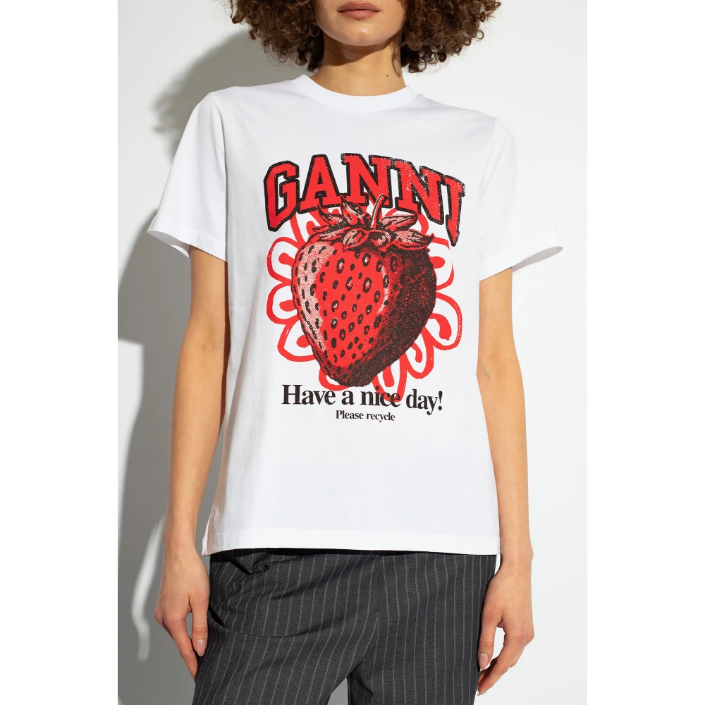 Ganni T-shirt met logo White Dames
