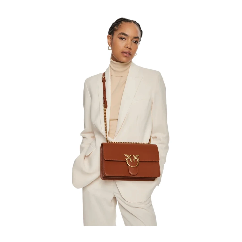 pinko Leren Schoudertas Brown Dames