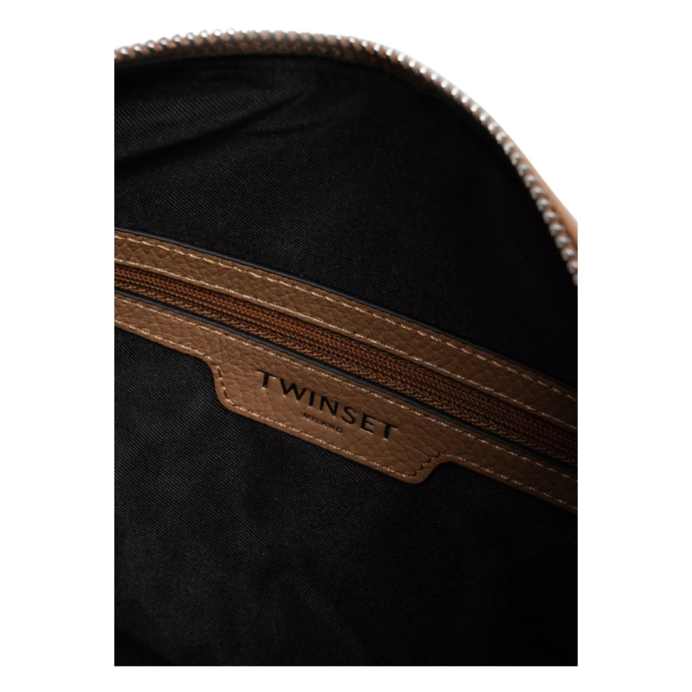 Twinset Bruine leren schoudertas met rits Brown Dames