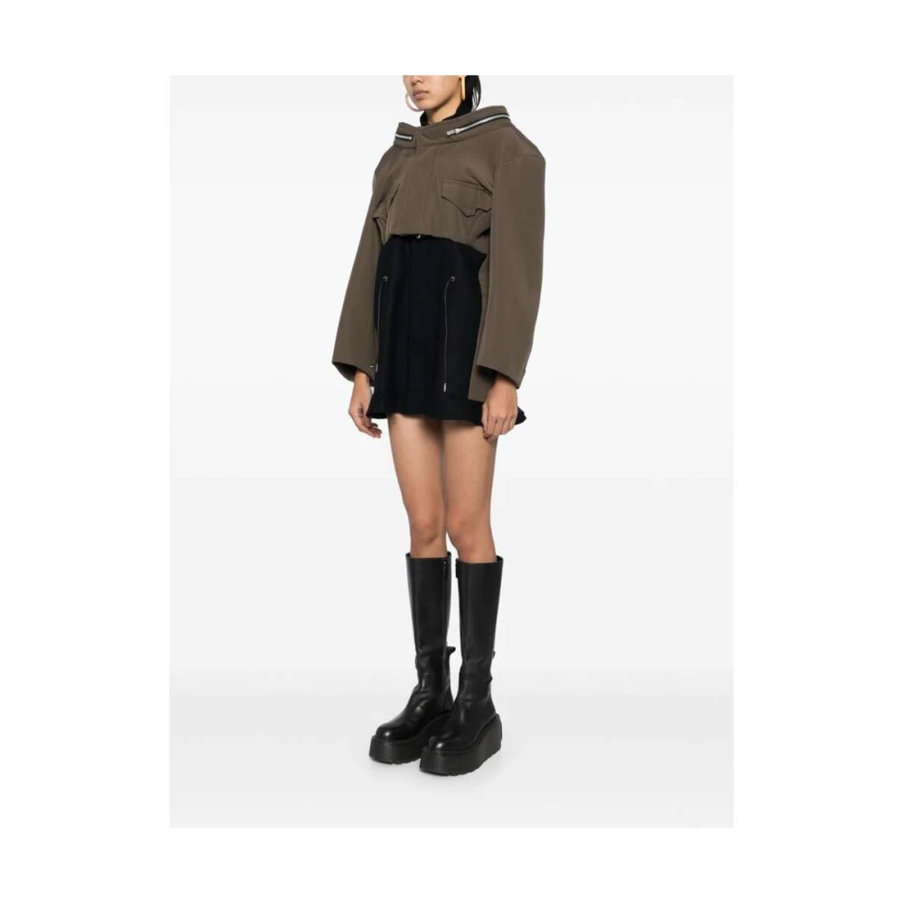 Sacai Gelaagde Wol Trekkoord Jas Brown Dames
