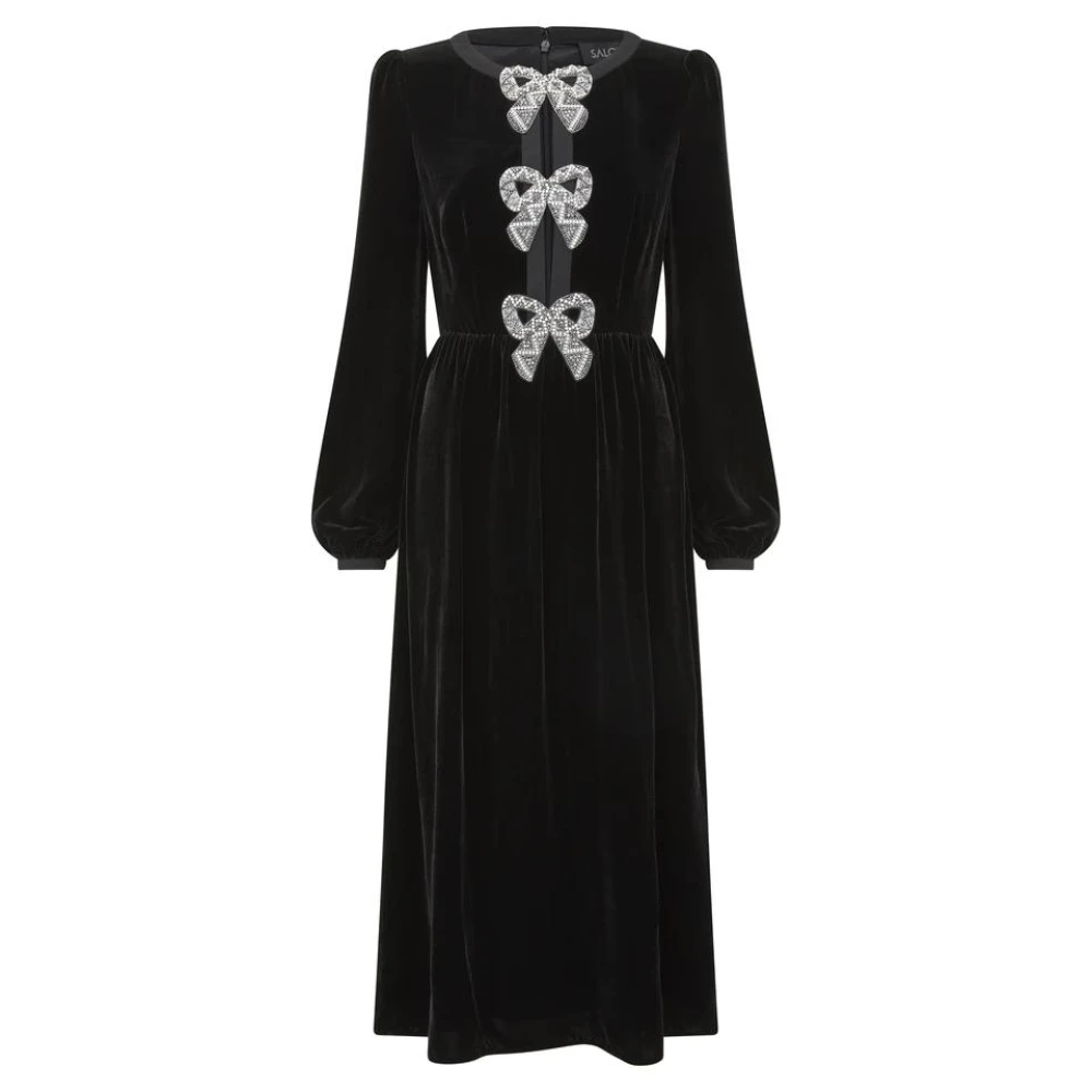 Saloni Camille Velvet Embellished Bows Jurk Black Dames
