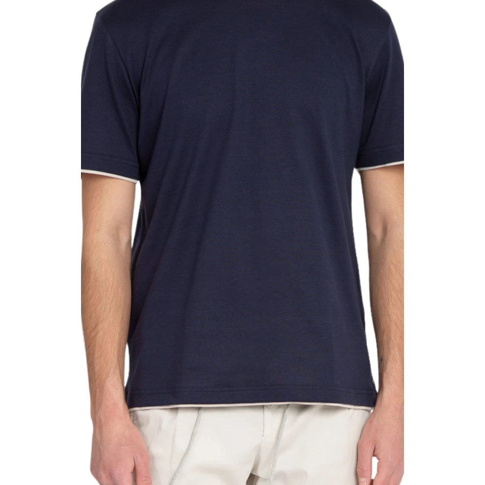 Eleventy Giza Cotton Piping Tee in BLU Blue Heren