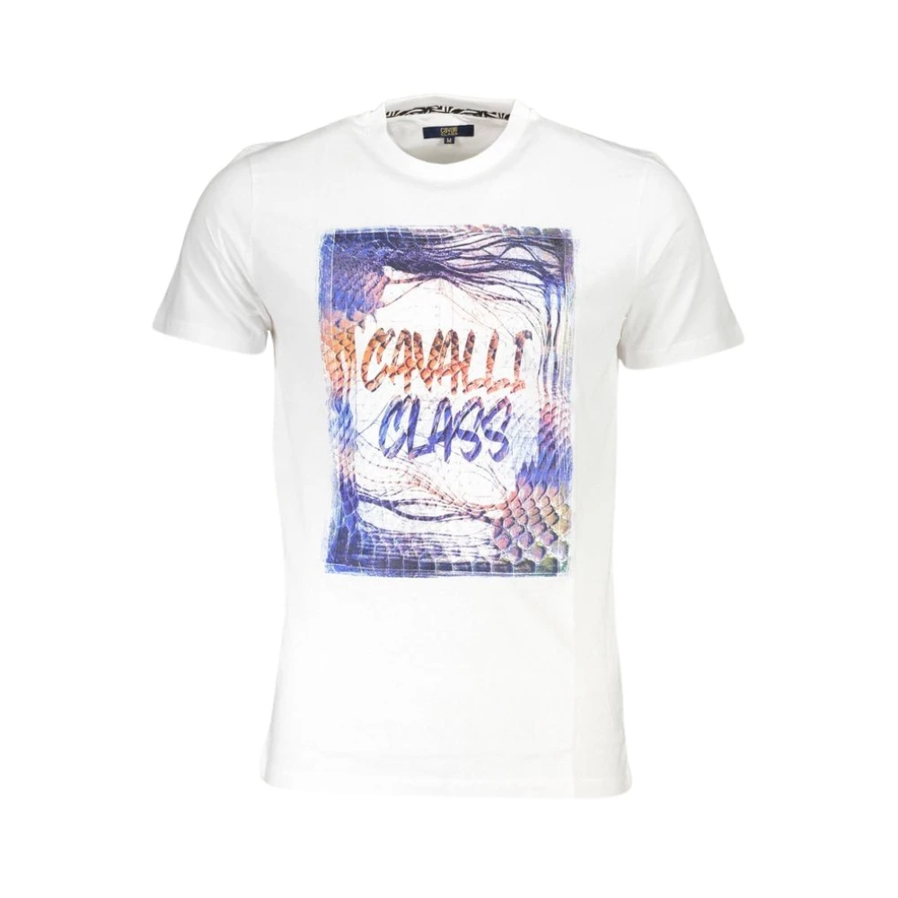 Cavalli Class Print Logo Korte Mouw Katoenen T-Shirt White Heren