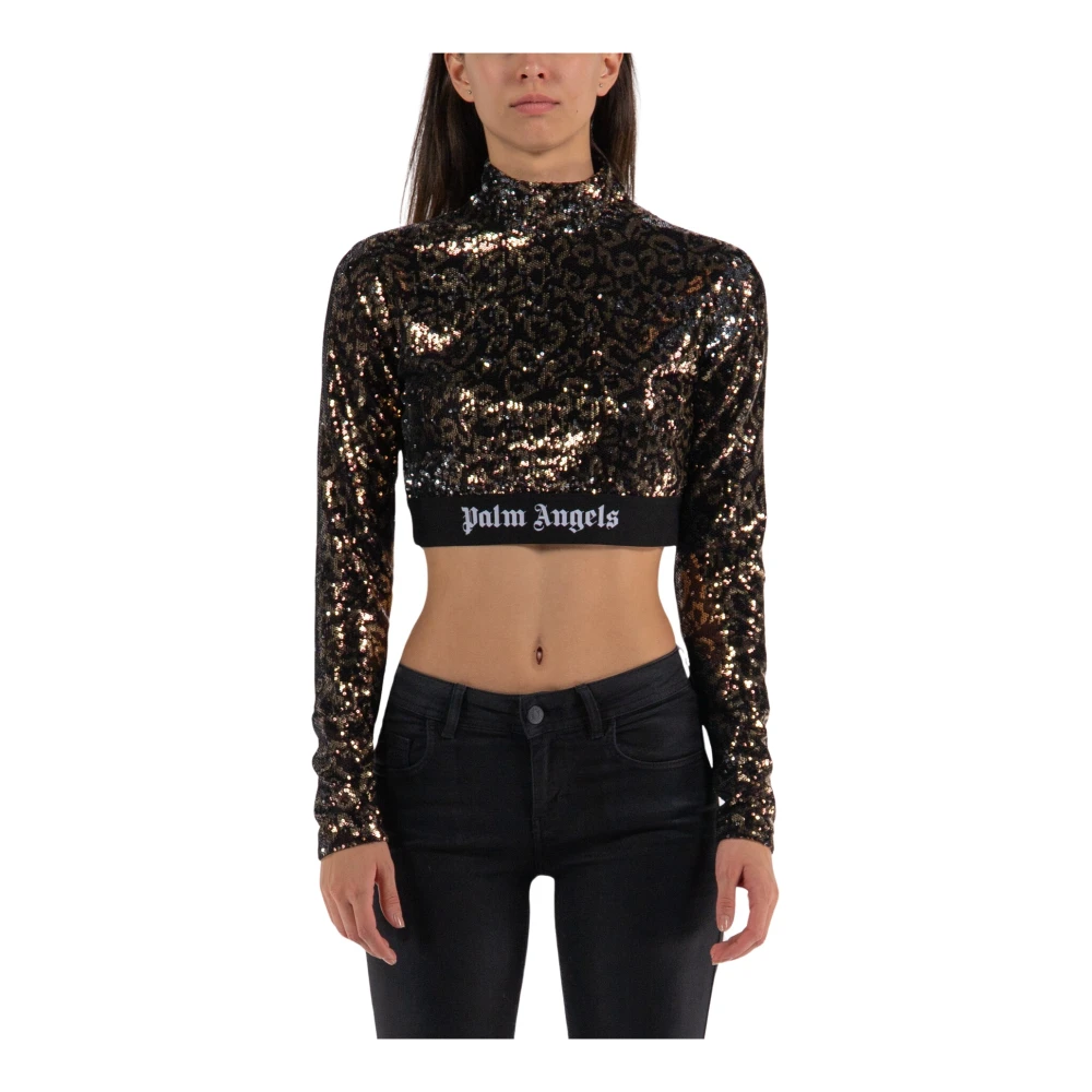 Palm Angels Women's Multicolor Long Sleeve T-Shirts, Xs, Sequin Logo Tape Long Sleeve Shirt