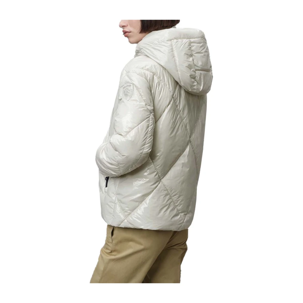 Blauer Nylon Gewatteerde Gevoerde Winterjas White Dames
