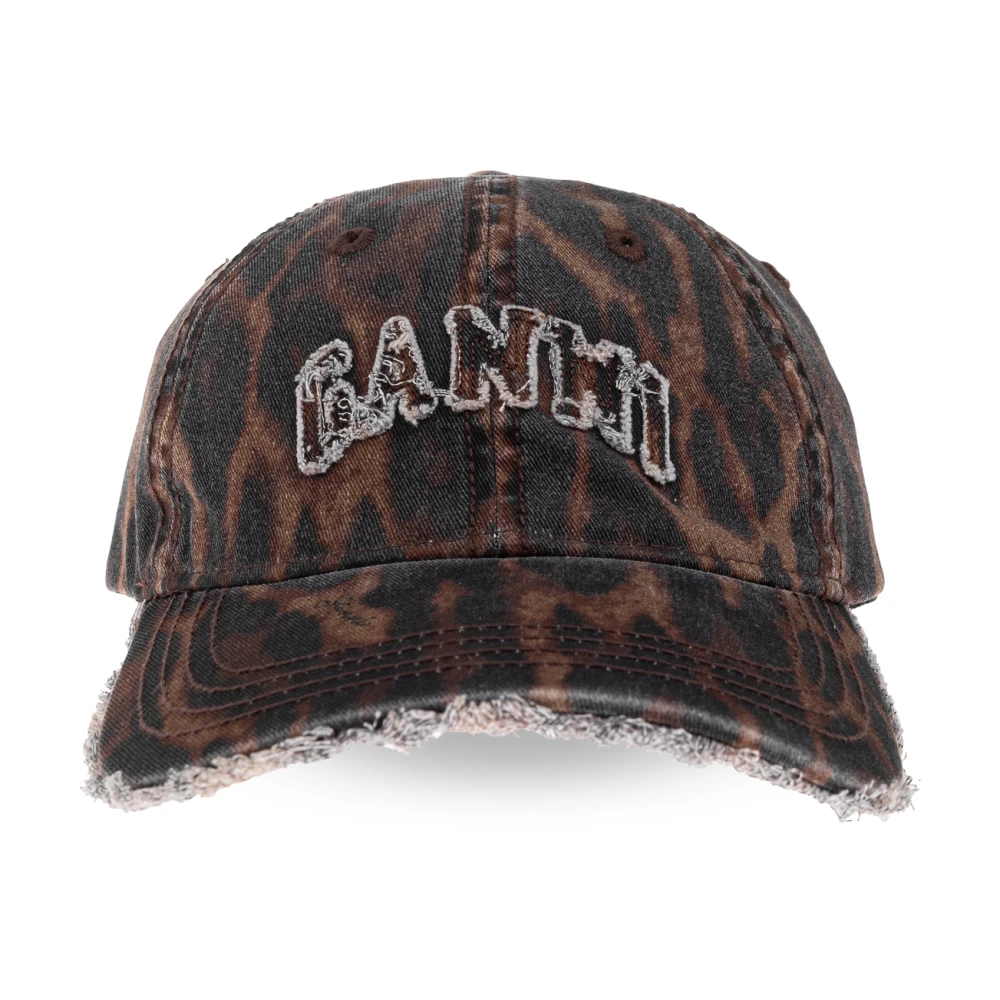 Ganni Cap In Ocelot Leopard - Female - Hats & Caps - Brown - One Size - Accessories