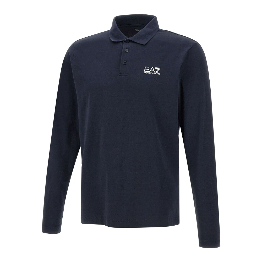 Emporio Armani EA7 Blauw Stretch Katoenen Poloshirt Blue Heren