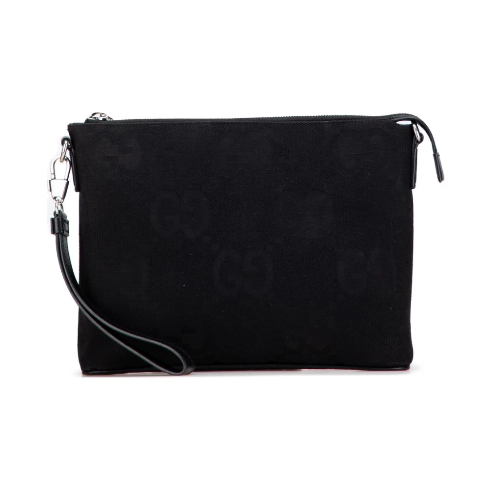 Gucci Vintage Damen Schwarz Gebrauchte Canvas-Reißverschlusstasche