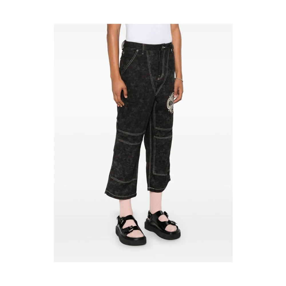 Honor The Gift Zwarte Acid Wash Flared Geknipte Broek Black Heren