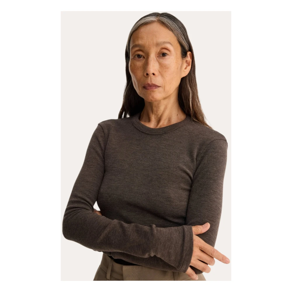 Róhe Bruin Melange Wol Crewneck Longsleeve Brown Dames