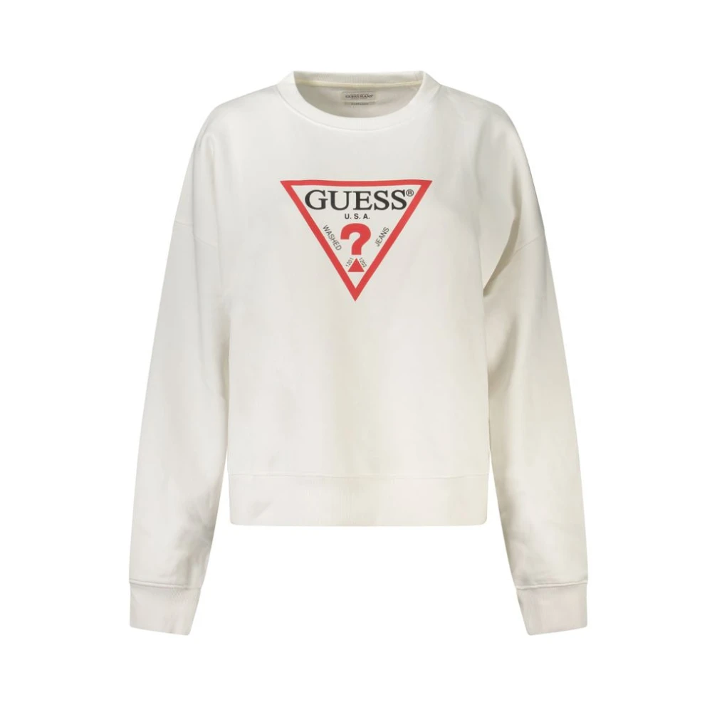 Guess Women's White Cotton Logo Print Jumper - Sweatshirts - Xs - Sweatshirts & Hoodies