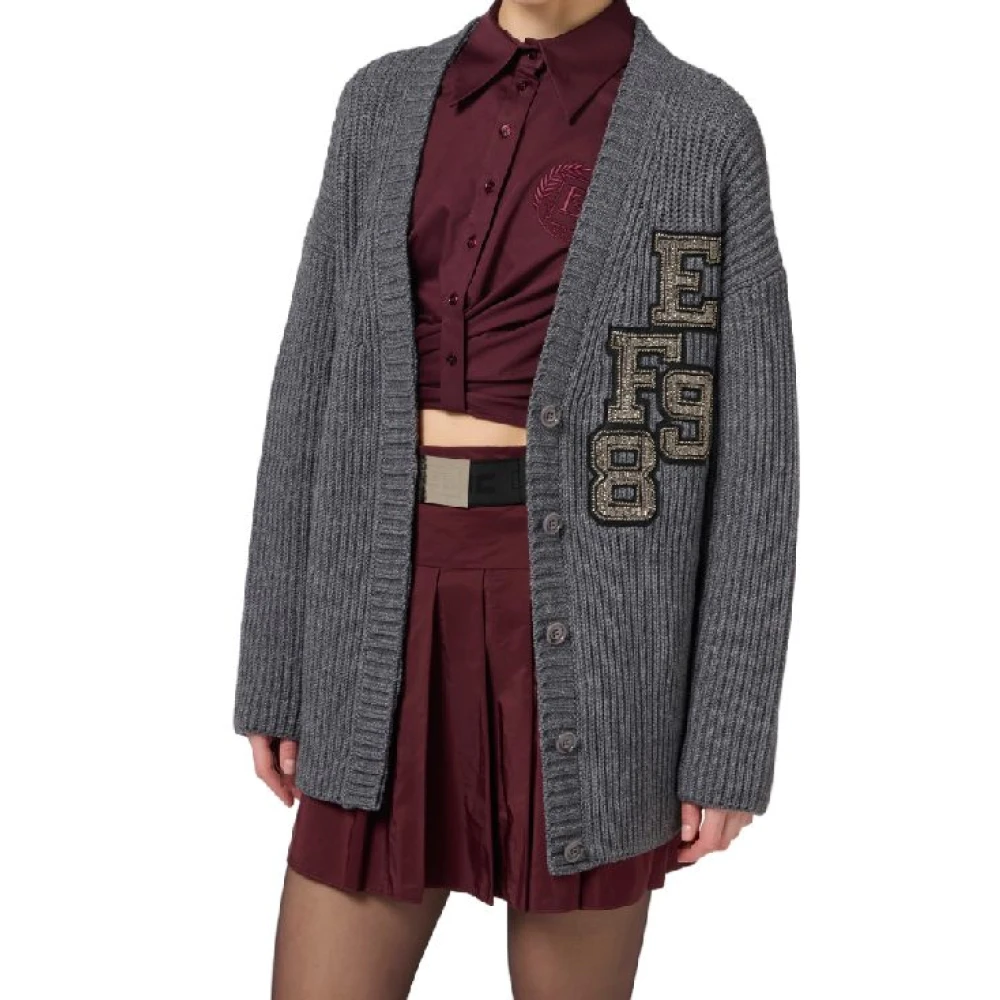 Elisabetta Franchi Wollen Vest met Logopatch Gray Dames