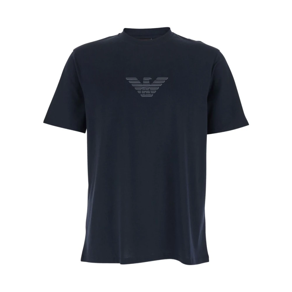 Emporio Armani T-Shirts, Male, Xl, Pima-Jersey T-Shirt With Logo Print Blue