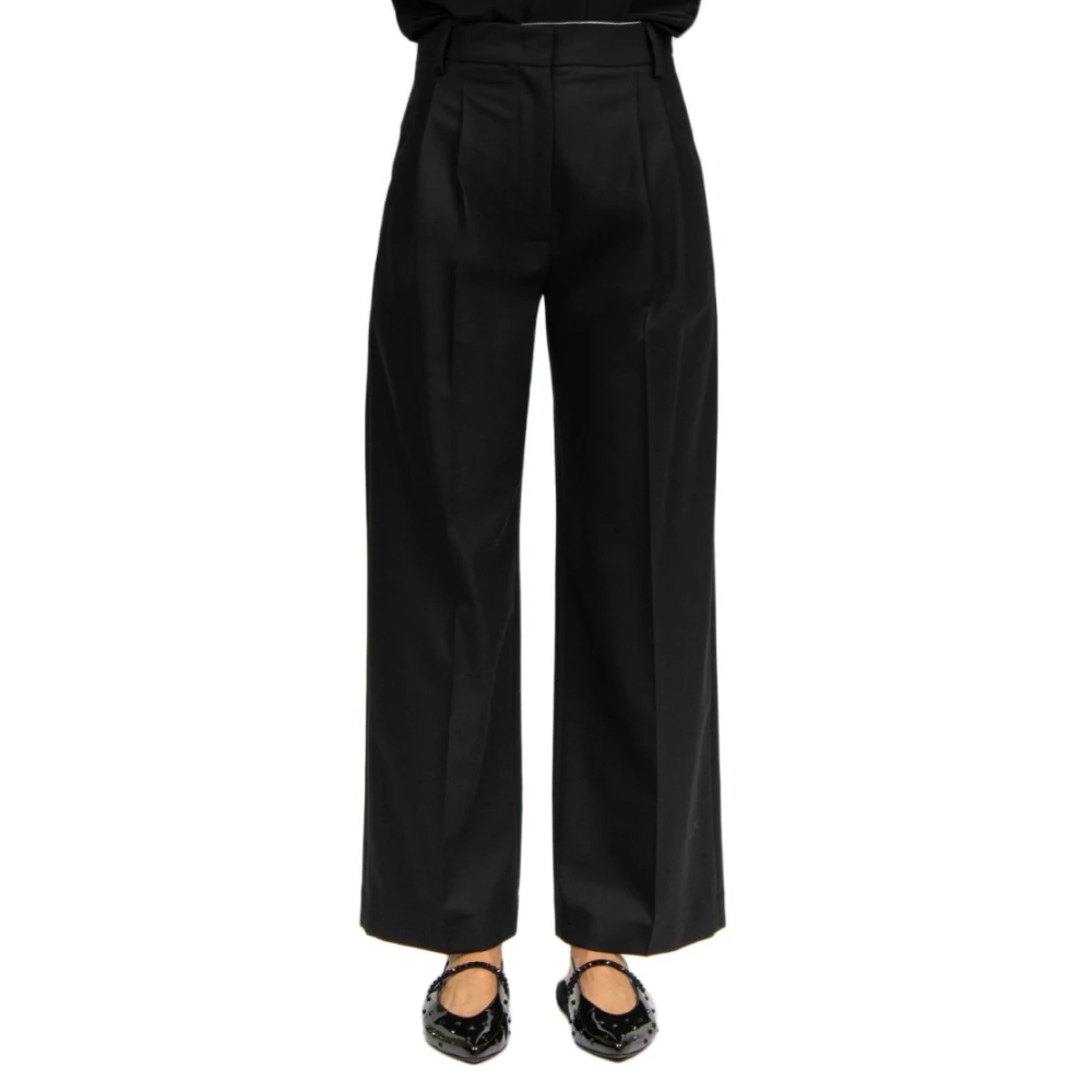 Tela Zwarte Wijde Pijp Wollen Broek Black Dames