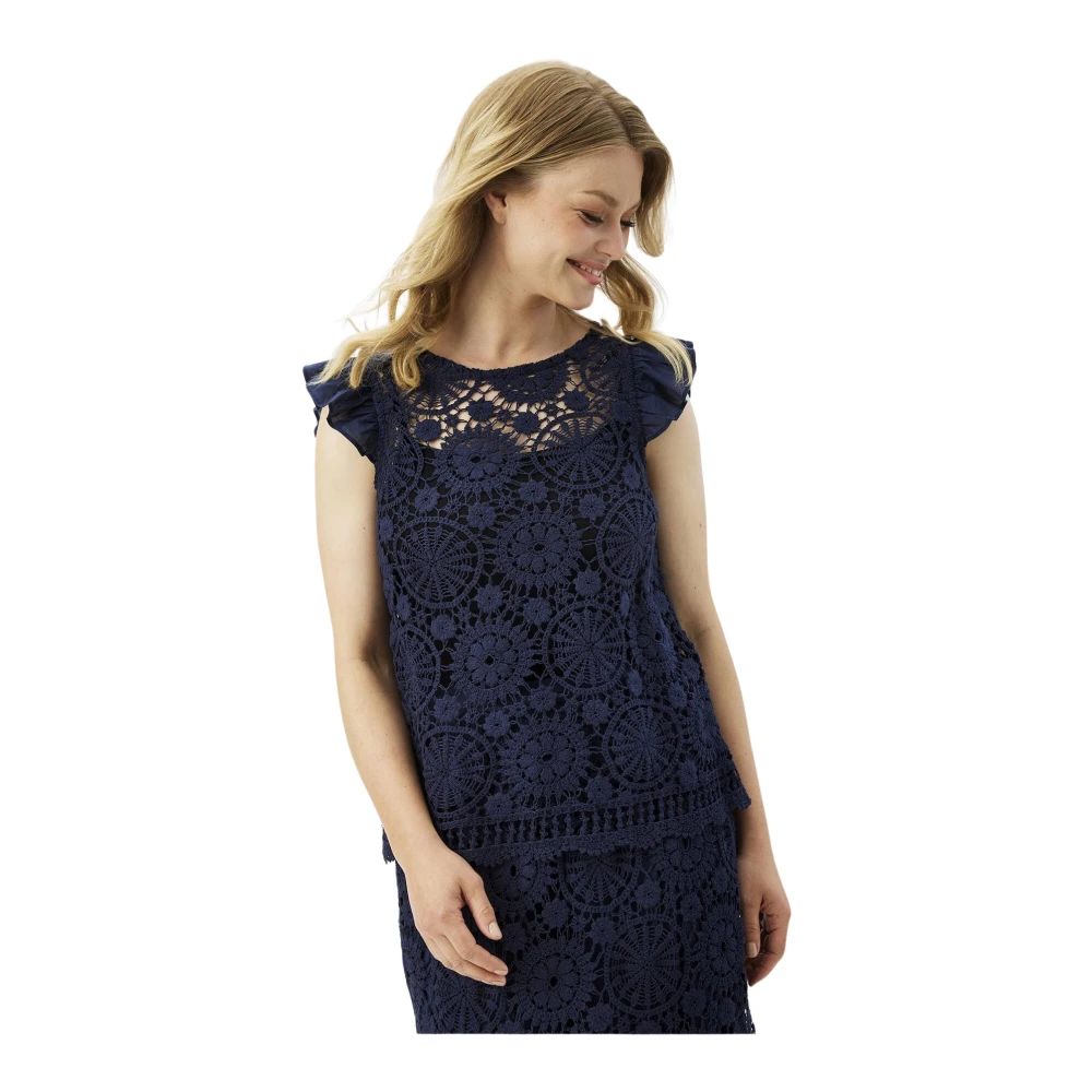 IN Front Geborduurde Navy Blouse Blue Dames