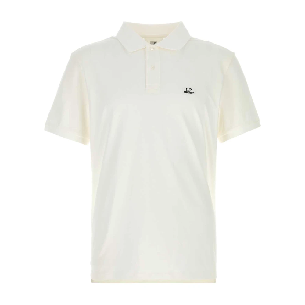 C.p. Company Men's White Polo Shirts, Xl, Stretch Piquet Short Sleeve Polo