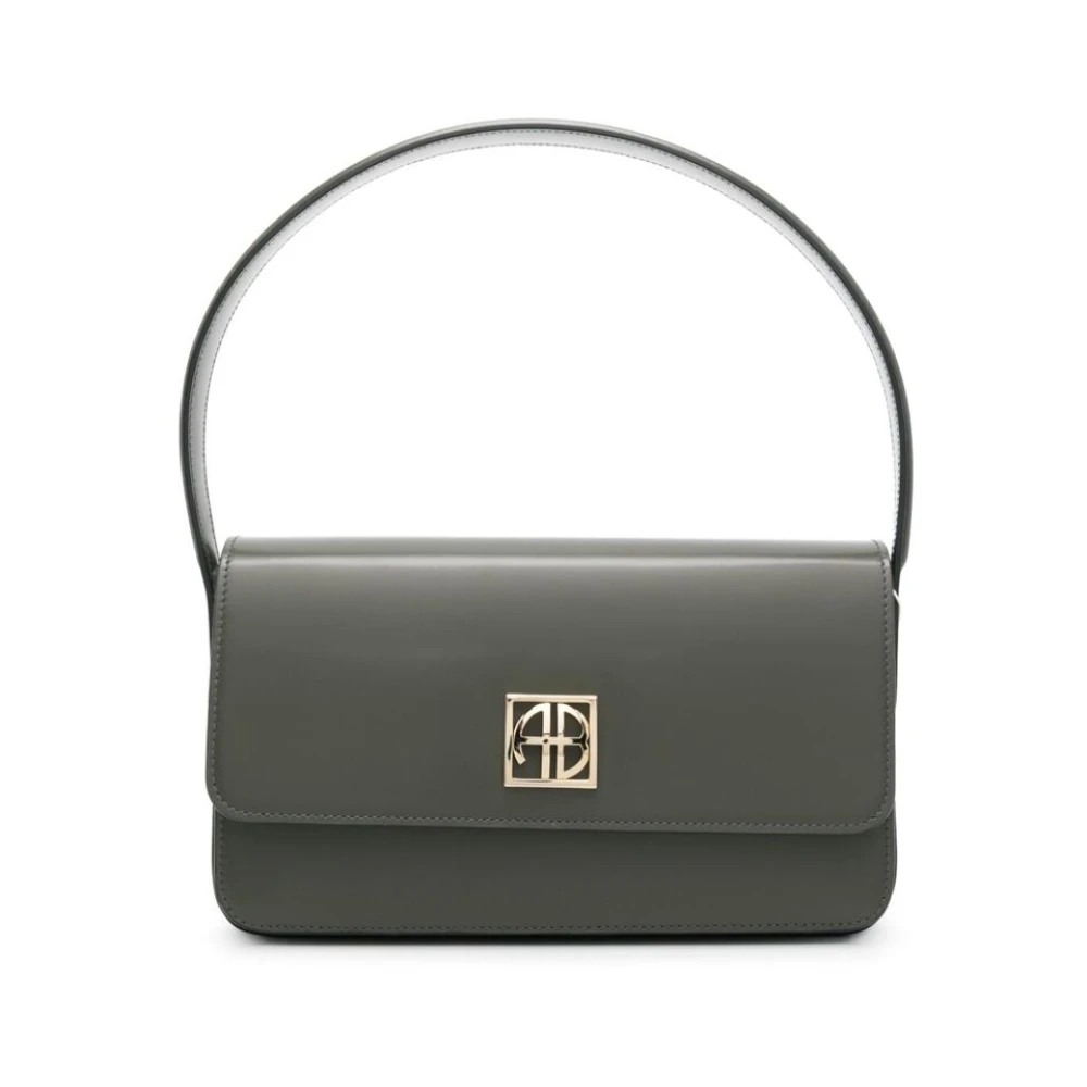 Anine Bing Groene leren schoudertas met logo Green Dames