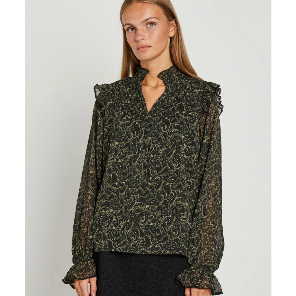 RUE de Femme Groene Fiona Blouse met Ruches Green Dames