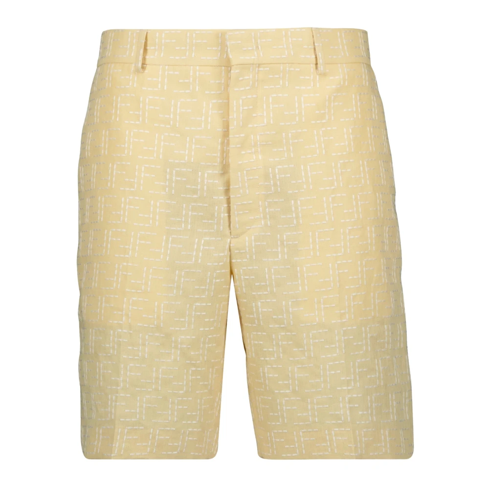 Fendi , Casual Shorts, Male, Yellow, L, Yellow Linen Shorts Spring-Summer 2025