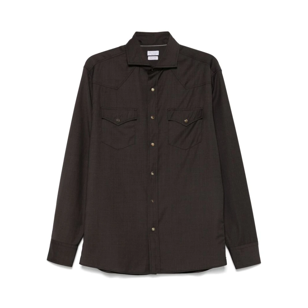 BRUNELLO CUCINELLI Grijze Overhemd met Drukknopen Gray Heren