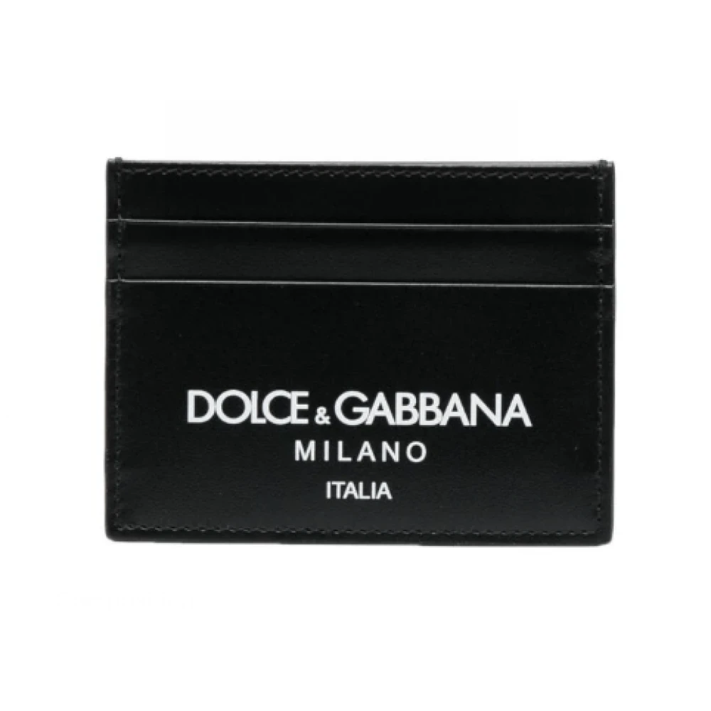 Dolce & Gabbana Zwarte Leren Kaarthouder met Logo Print Black Heren