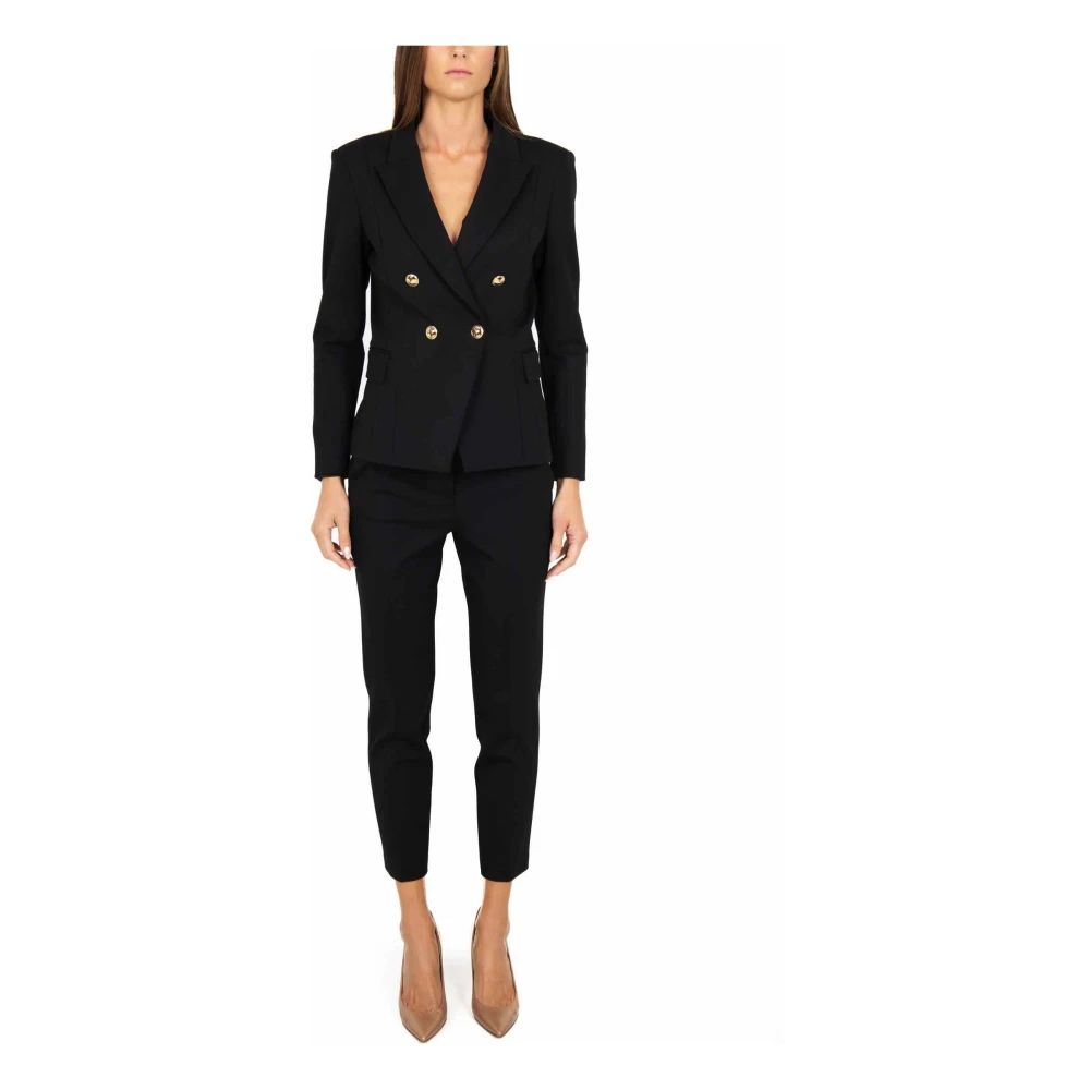 Liu Jo Zwarte dubbelrijige blazer met gouden knopen Black Dames