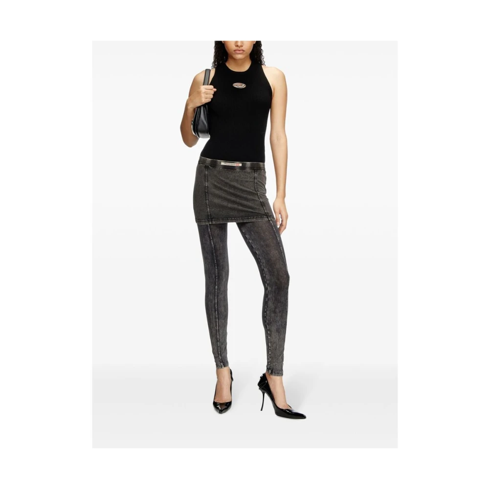 Diesel Zwarte Geribbelde Crew Neck Mouwloze Sweater Black Dames