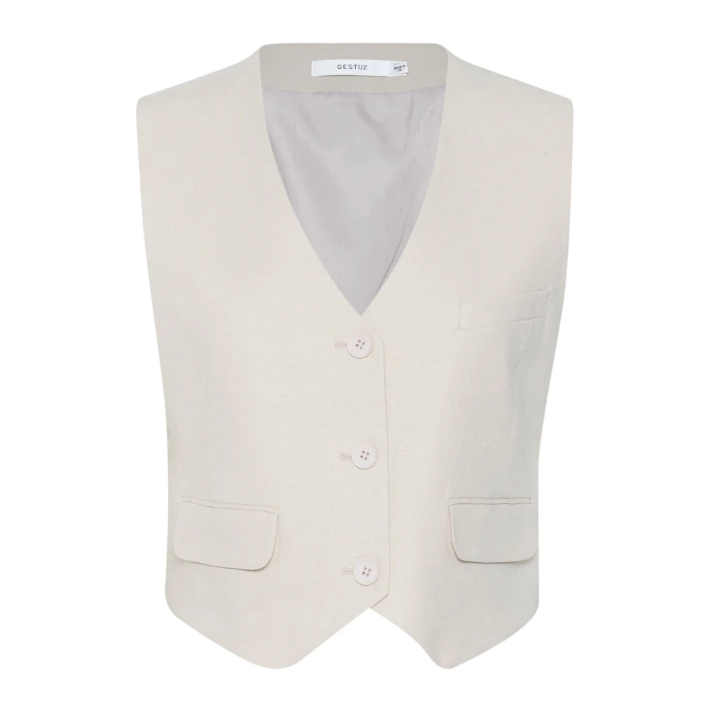 Gestuz Women's Gray Waistcoats, M, Ancient Scroll Linen Waistcoat