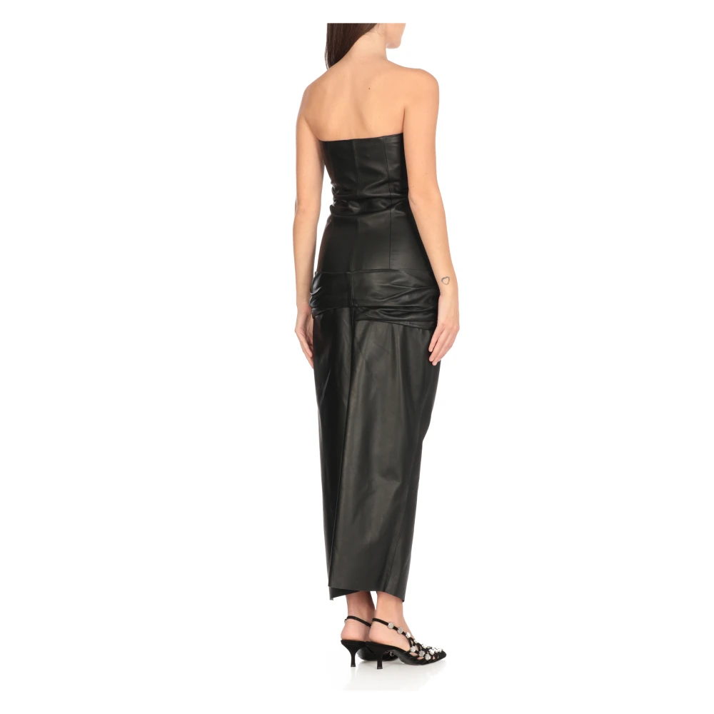 The Attico Zwarte Leren Jurk met Draperende Detail Black Dames